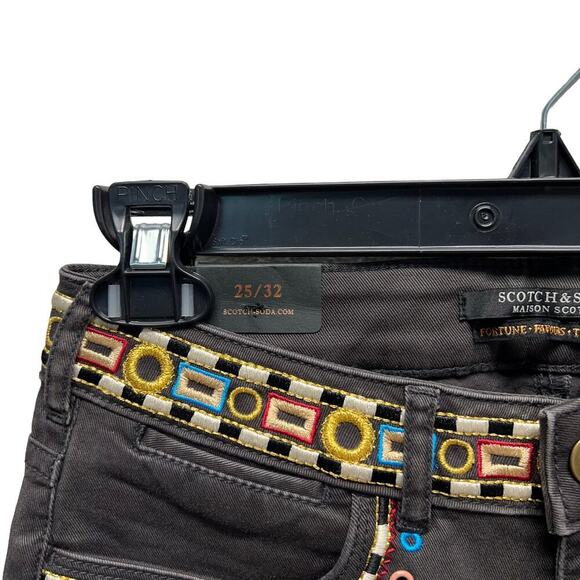Scotch & Soda Grommet Embroidered‎ Waist Belt Pants Black - Picture 6 of 9